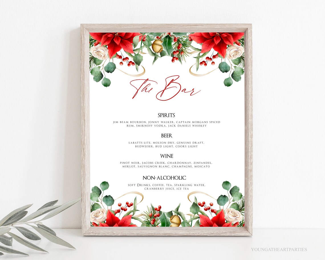 Christmas The Bar Wedding Drink Menu Sign Holiday Party Poster