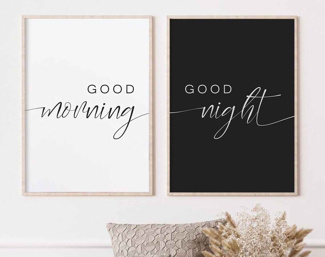 Good Morning Good Night Bedroom Print Set, Black