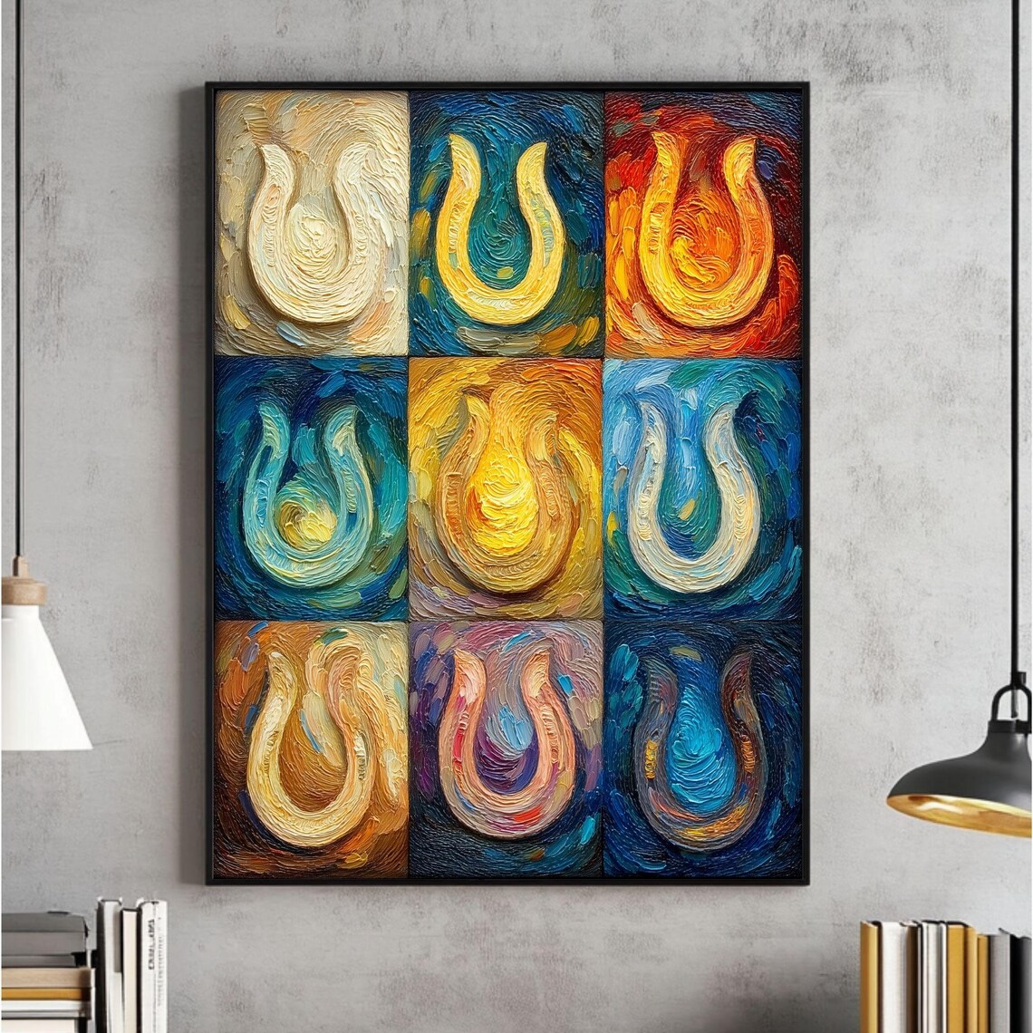 Colorful Horseshoe Lucky Pop Art Impasto Oil Painting Poster