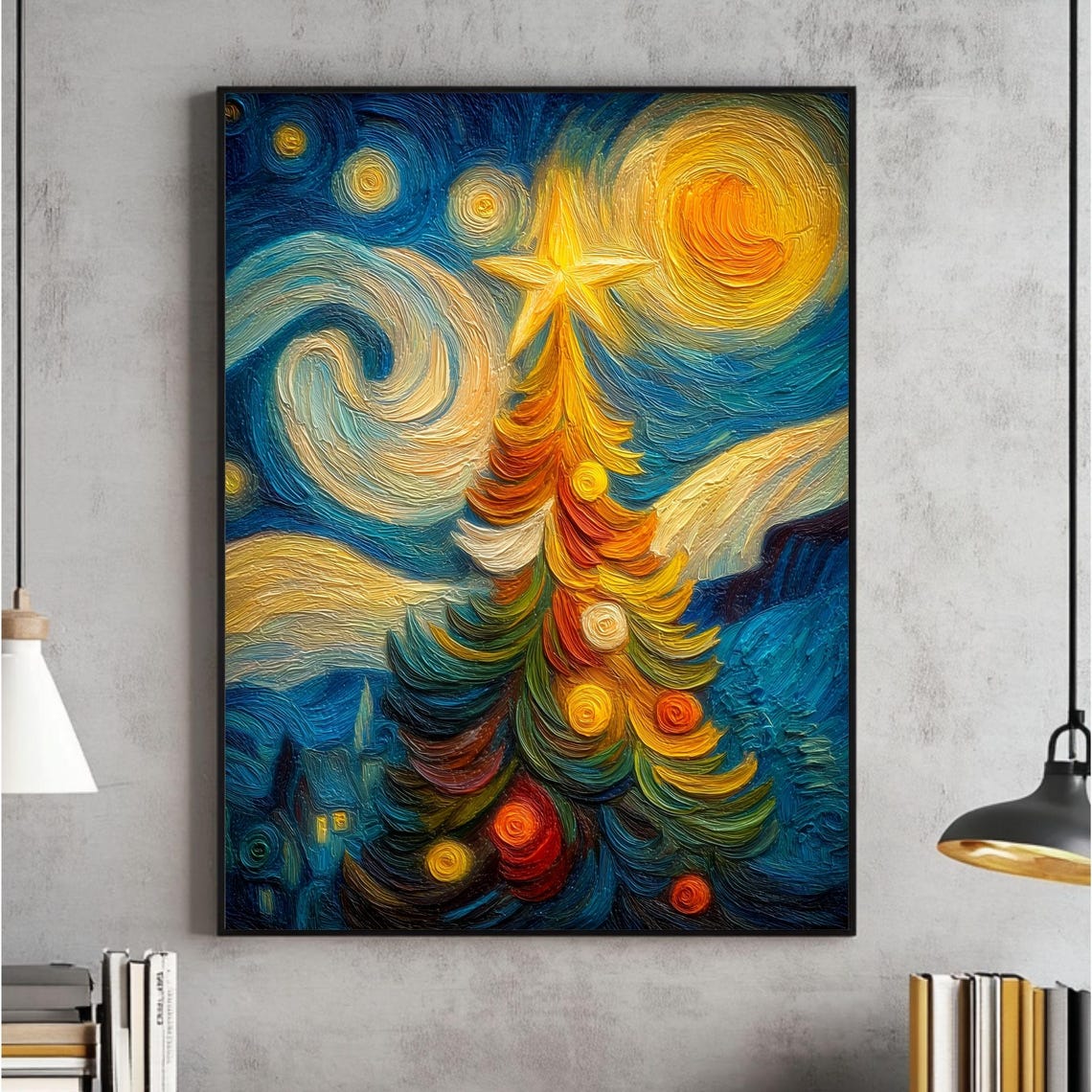 Starry Night Christmas Tree Impasto Van Gogh Style Art Poster