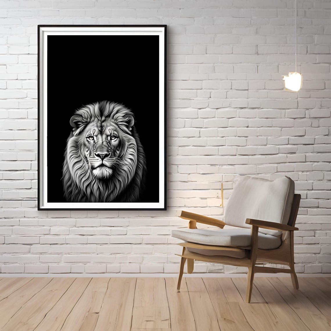 Black and White Lion Portrait With Majestic Wildlife Art Poster