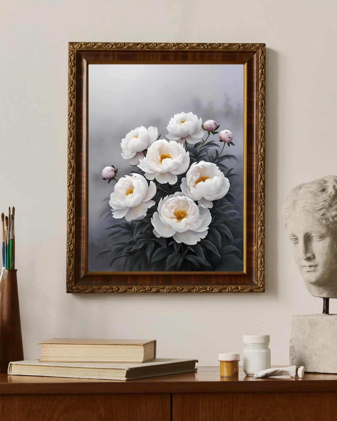 White Peony Botanical Art Print, Minimalist Spring Decor - Image 2