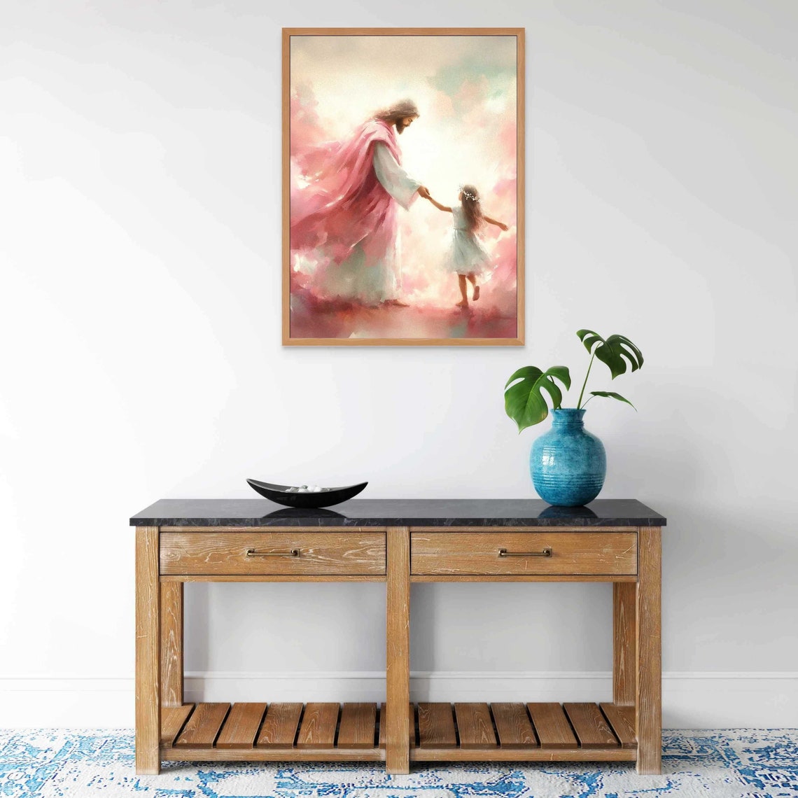 Always With Her Christian Wall Art Jesus And Girl Art Picture Of Jesus Lds Art Bible Verse Wall Art Jesus With Children Baptism Art - Image 7