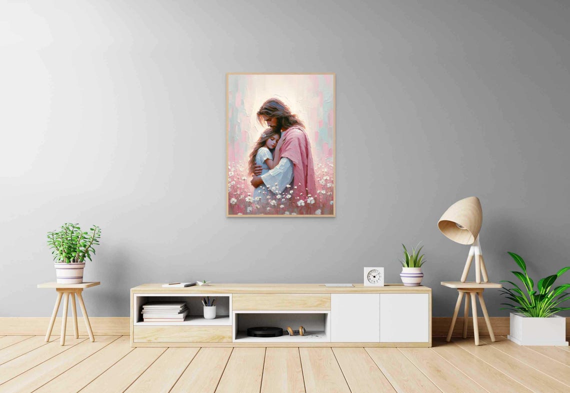 Her Savior Christian Painting Jesus With Girl Jesus Painting Lds Art Bible Painting Jesus With Children Wall Art Christian Picture - Image 3