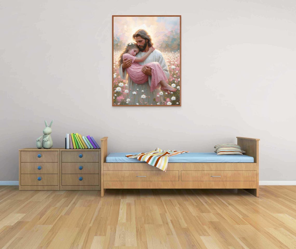 Saved By Him Christian Wall Art Jesus With Girl Art Jesus Picture Lds Art Bible Prints Christ With Kids Jesus Painting Christian Art - Image 6