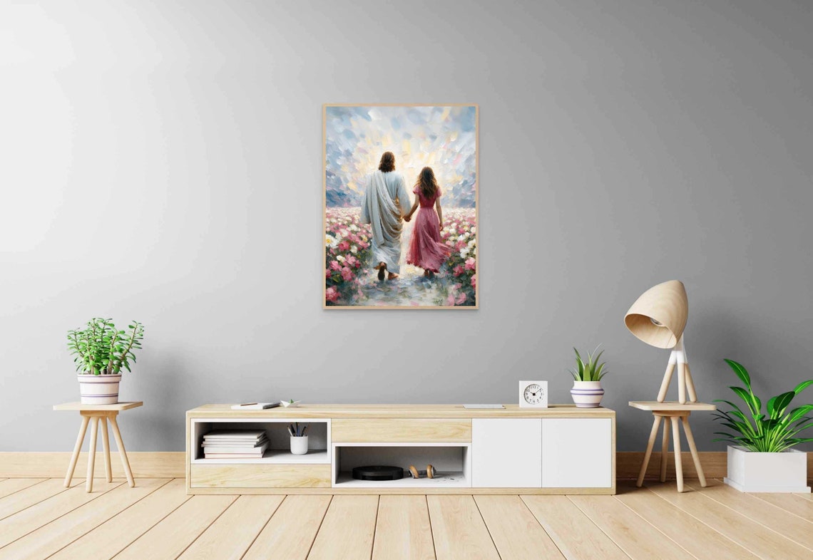 Hand In Hand Christian Painting Jesus With Girl Jesus Painting Lds Art Bible Verse Painting Christian Modern Art Psalms Art - Image 7