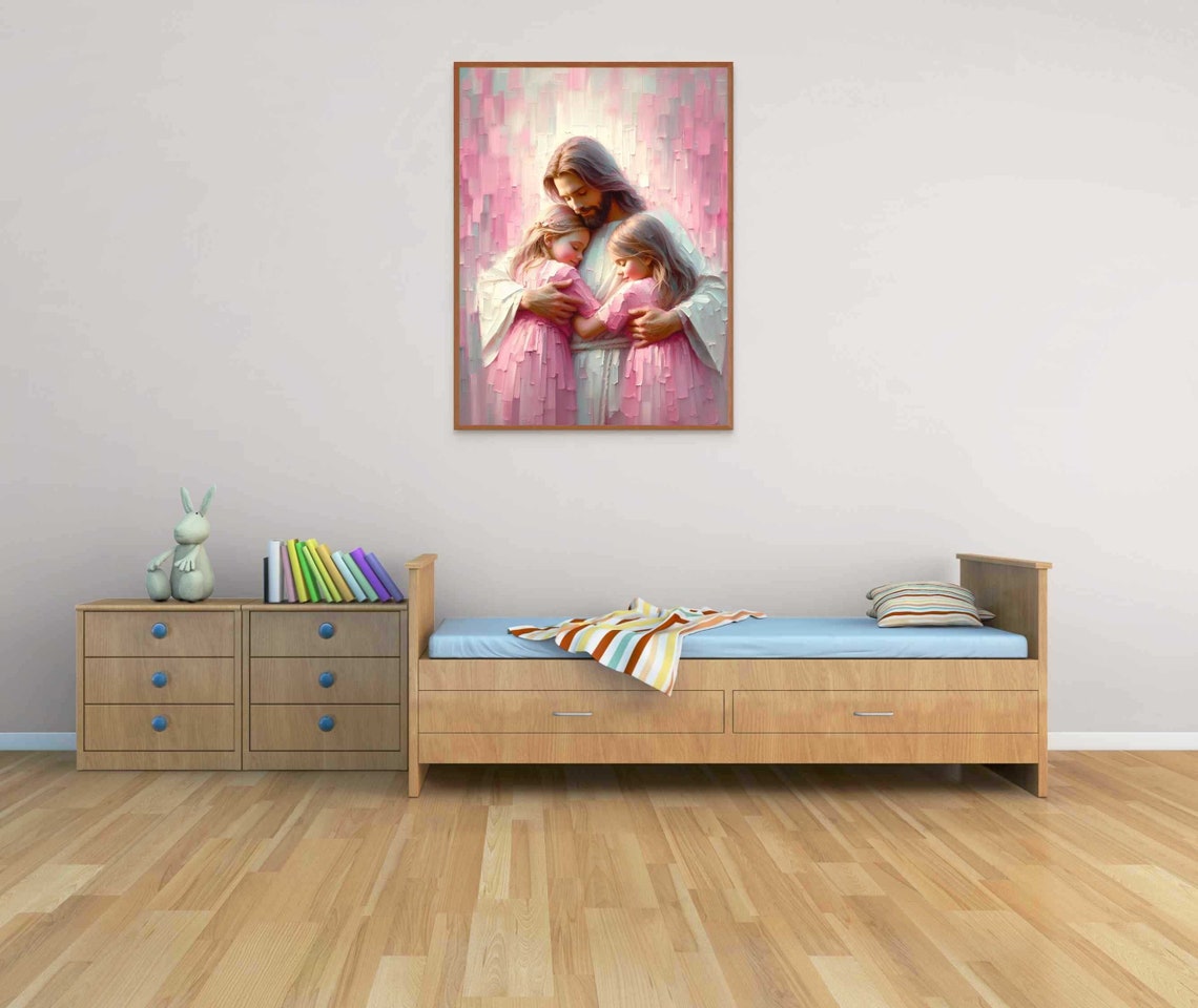 Love For Jesus Christian Painting Jesus Hugging Girls Picture Of Christ Lds Art Bible Wall Art Jesus With Children Jesus And Girl Art - Image 4