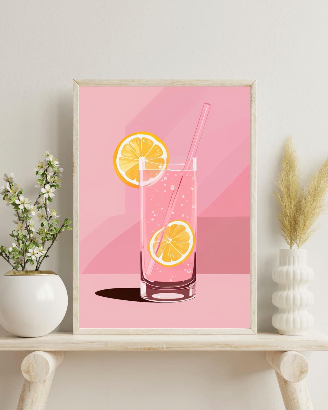 Pink Lemonade Sparkling Water Retro Kitchen Summer Drink Wall Art