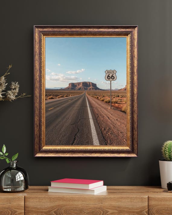 Route 66 Sign Wall Art Vintage Desert Road Print Americana Landscape