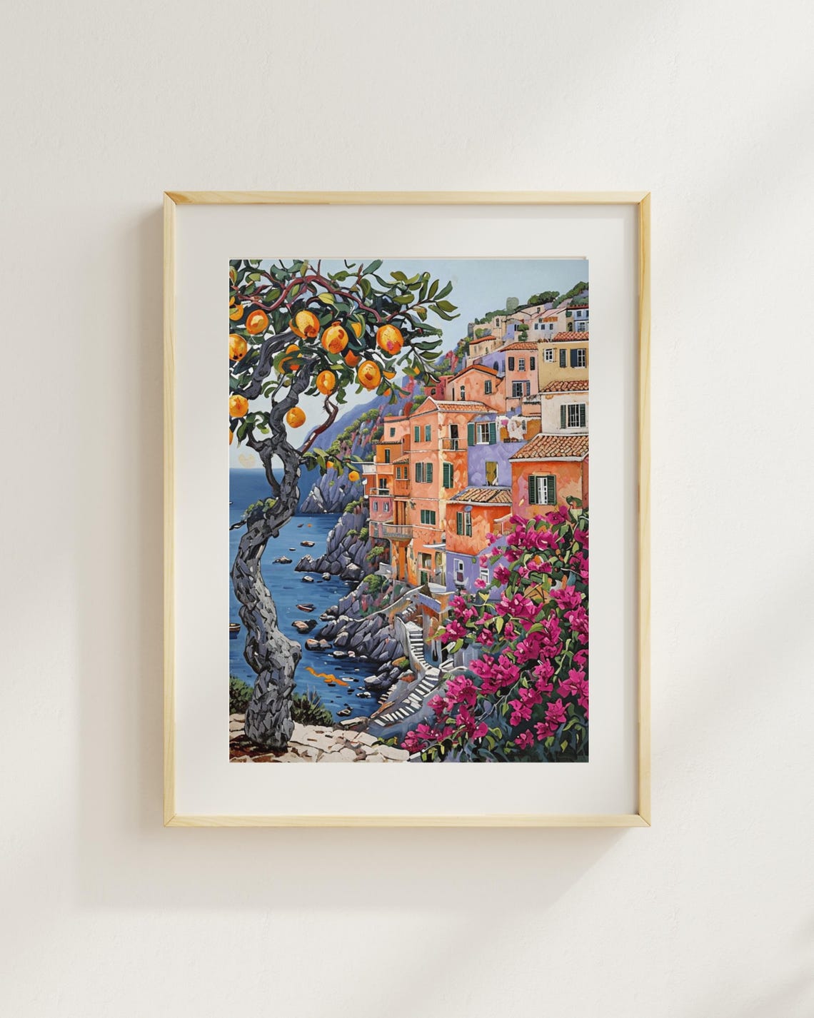 Mediterranean Lemon Tree Colorful Coastal Village Seaside Wall Art