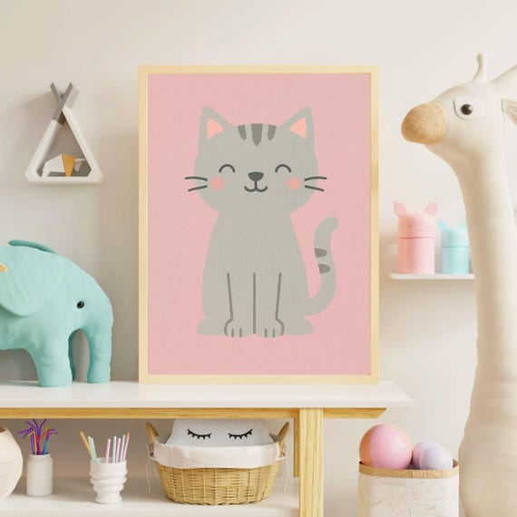 Cute Kitten Nursery Wall Art Baby Room Cat Gender Neutral Animal Print Kids Decor