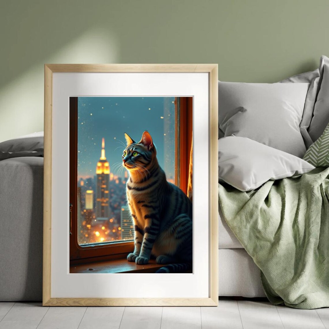 Cozy Cat Wall Art, New York Rainy Night Poster