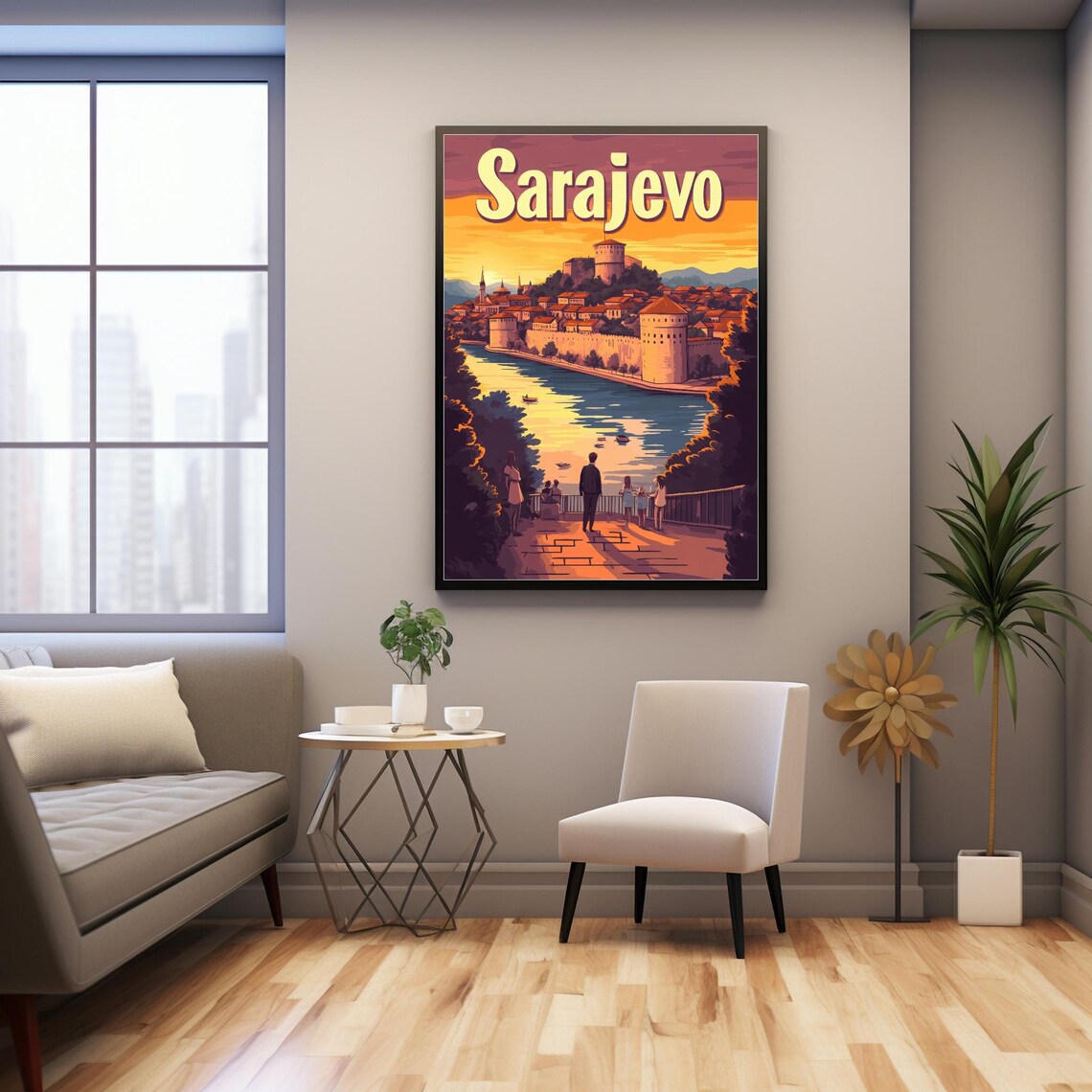 Sarajevo Vintage Travel Poster, Historic Architecture - Image 3