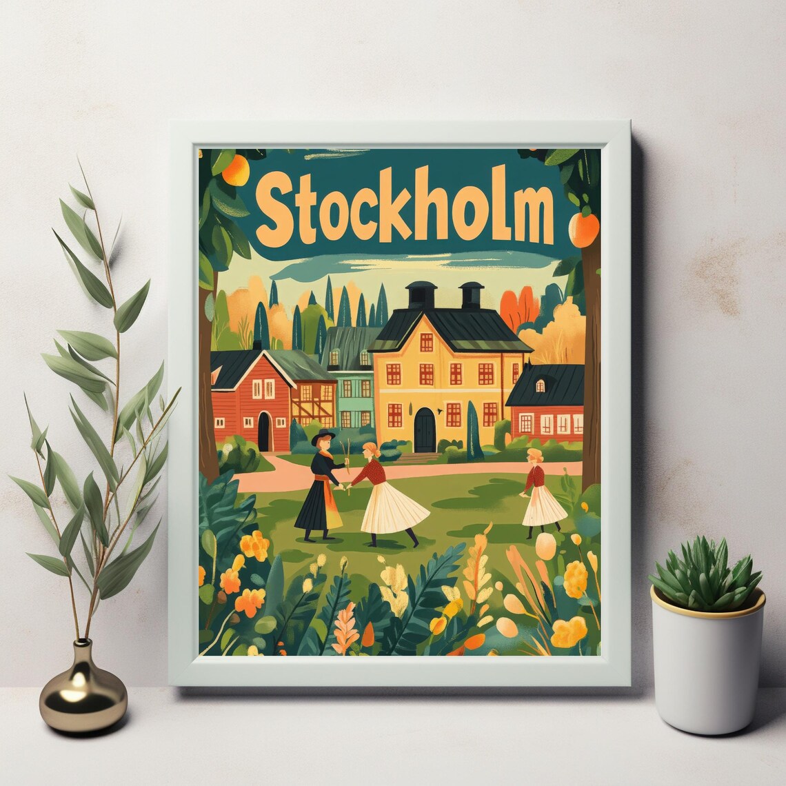 Stockholm Dance Scene, Retro Style Art Print