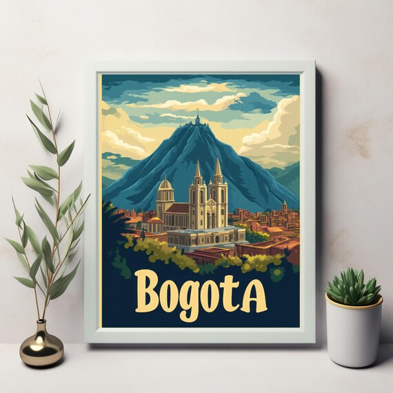 Bogota Monserrate Mountain Travel Poster with Colonial Church View