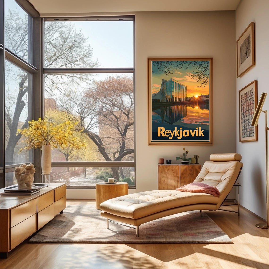 Reykjavik A Serene Sunset Reflection Modern Architecture Meets Vibrant Colors In Art Print - Image 3