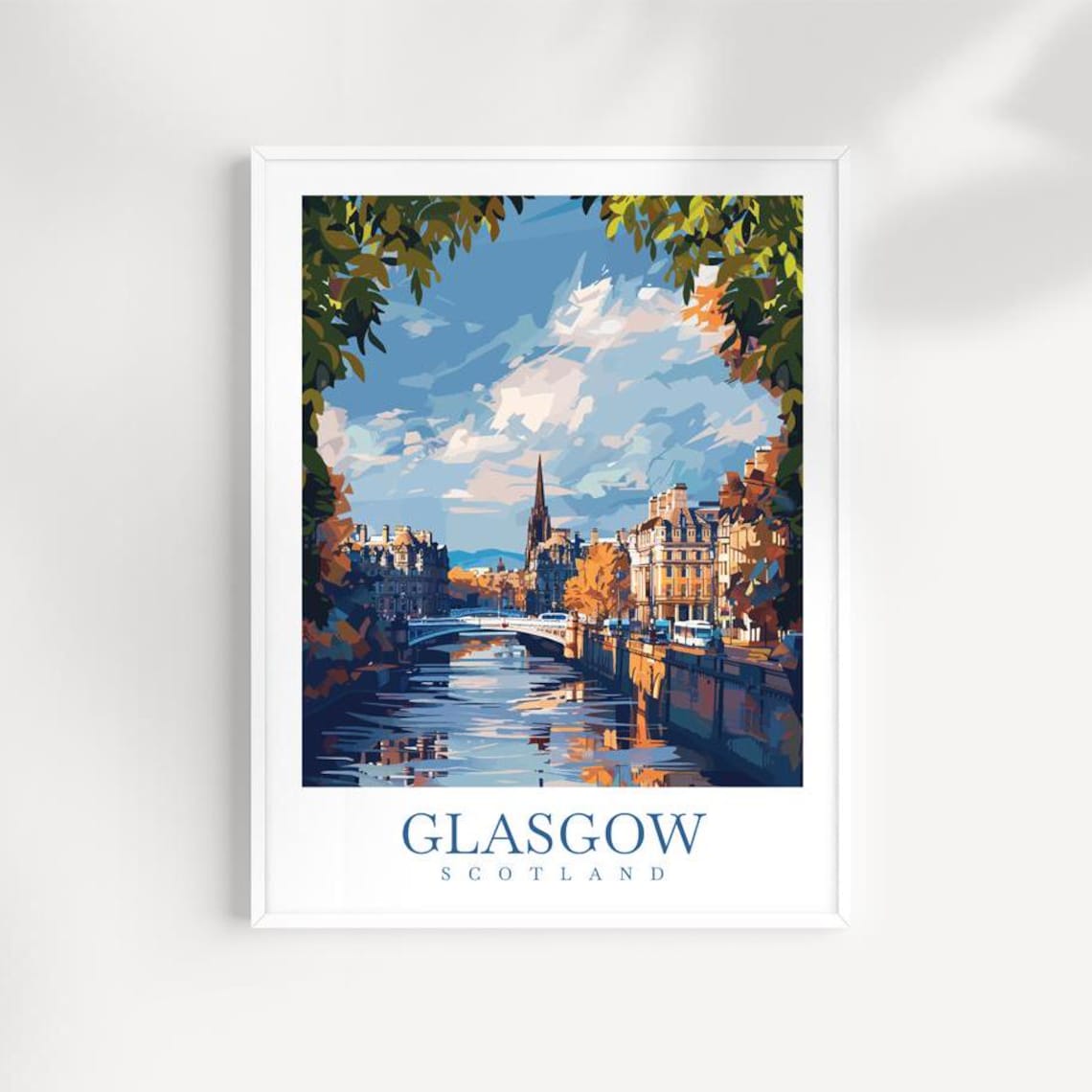 Glasgow Scotland River Bridge And Church Spire Cityscape Poster