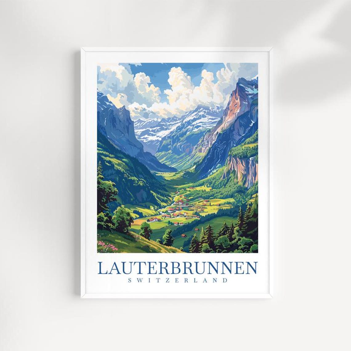 Lauterbrunnen Switzerland Alpine Valley Village Vintage Poster