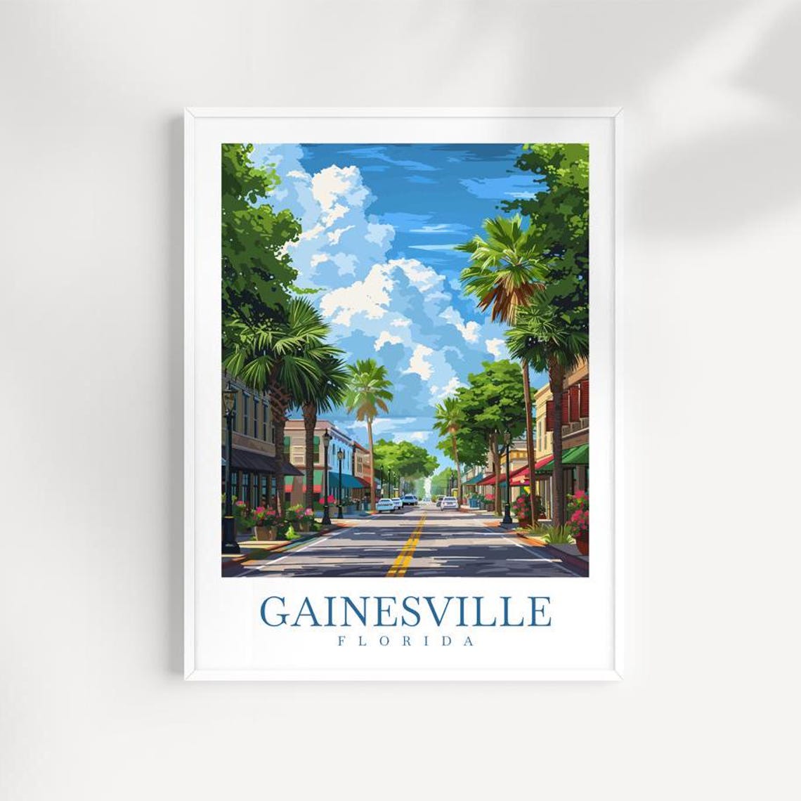 Vintage Gainesville Florida Historic Downtown Street Travel Poster