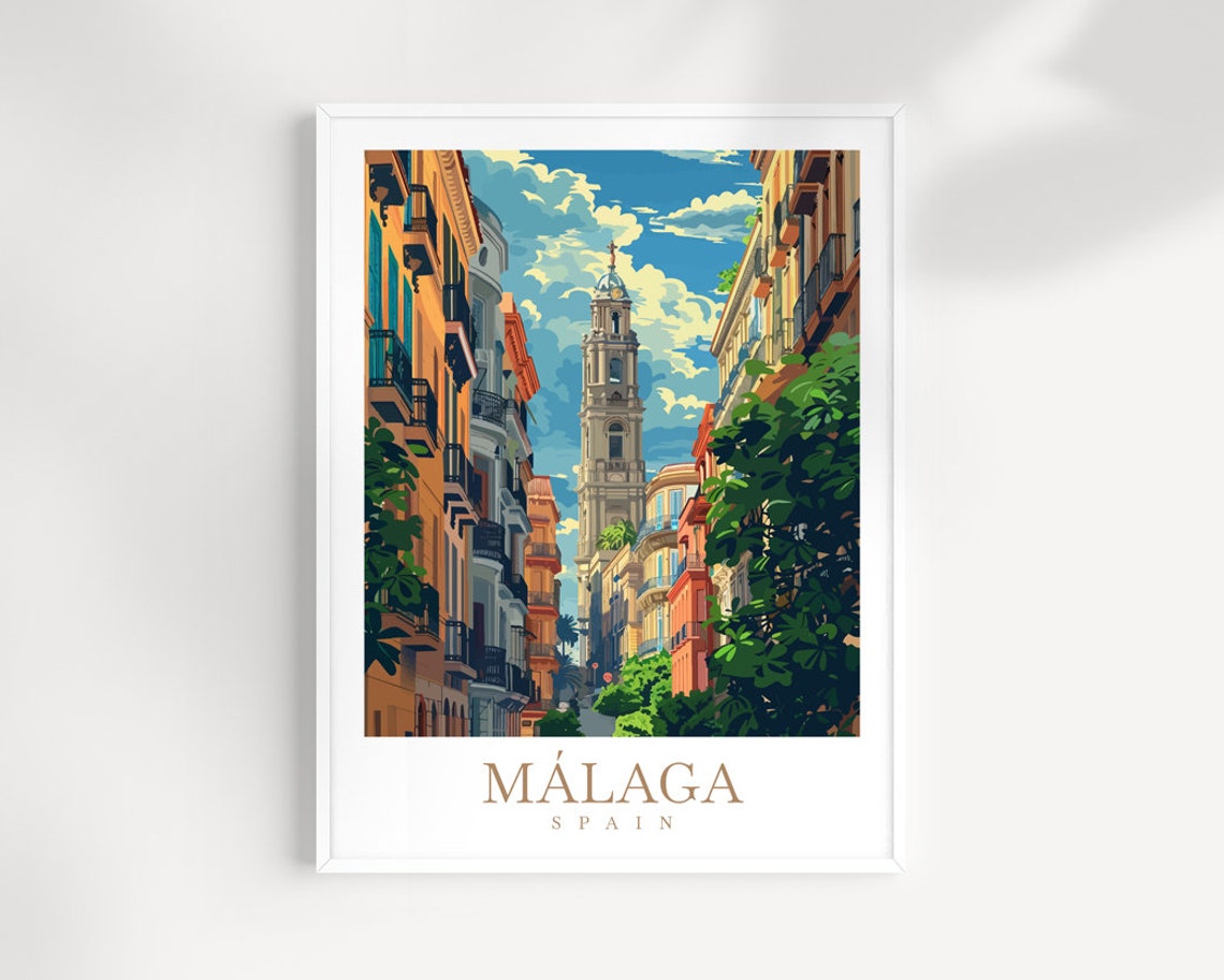 Malaga Spain Cathedral Tower Balcony Street Architecture Poster