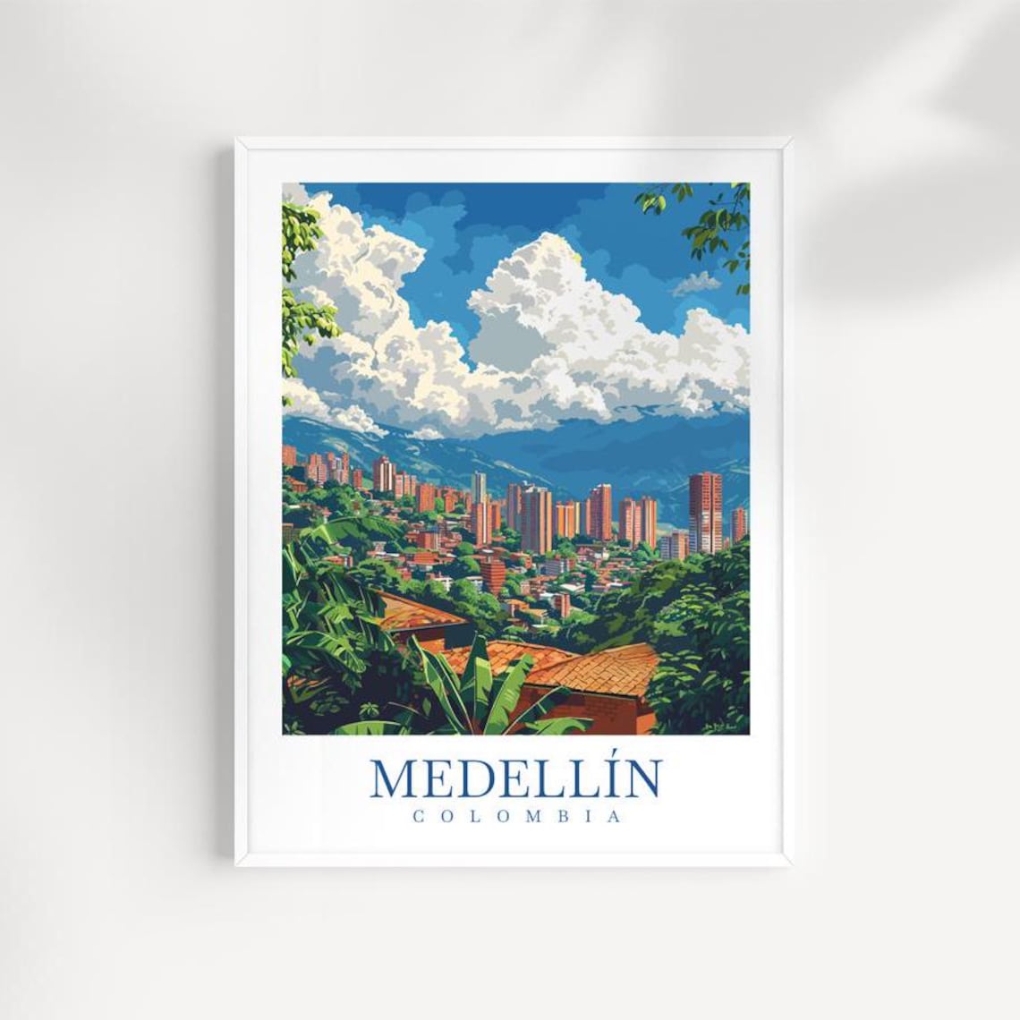 Medellin Colombia Skyline Red Towers Tropical Cityscape Travel Poster