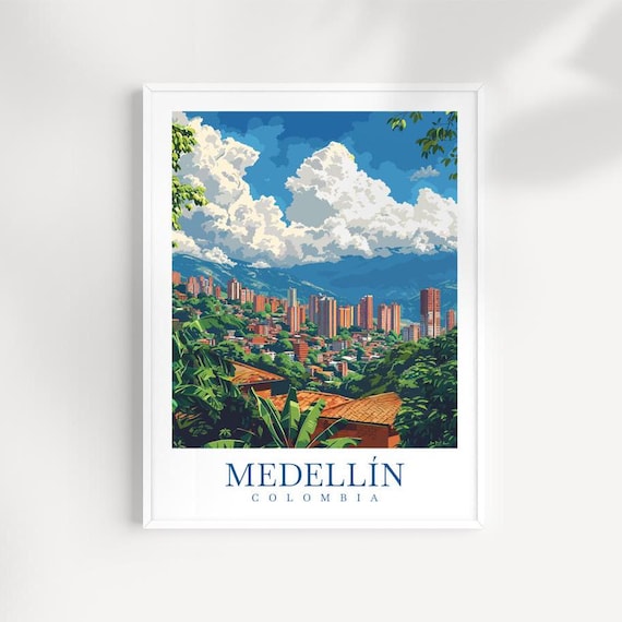 Medellin Colombia Art Print Cityscape Wall Decor