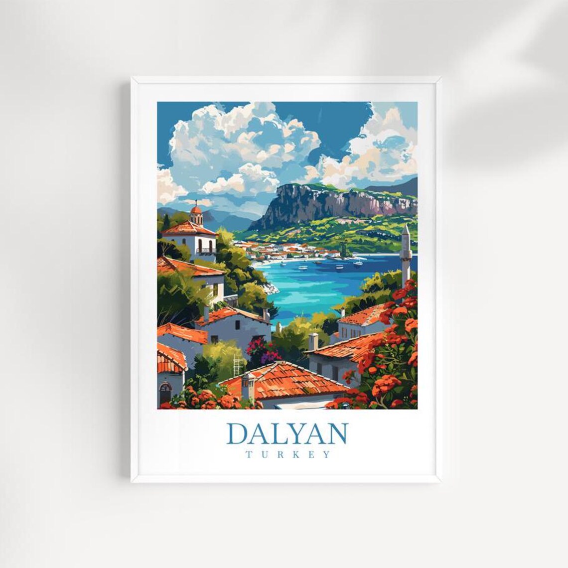 Dalyan Turkey Bay Red Roofs Mountain Church Dome Vintage Travel Poster