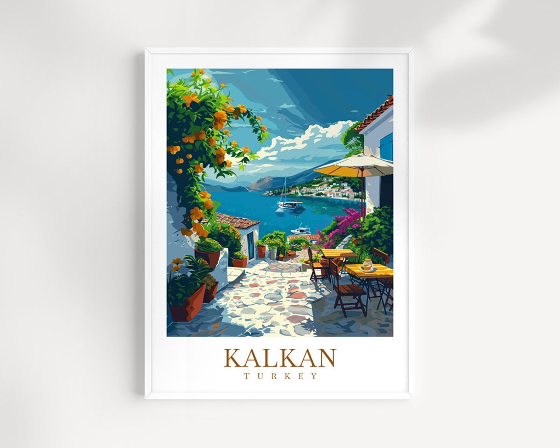 Kalkan Turkey Seaside Cafe Terrace Orange Grove Travel Poster