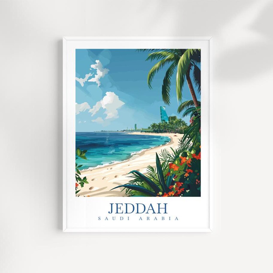 Jeddah Saudi Arabia Beach Coast Palm Sea Travel Scene Poster