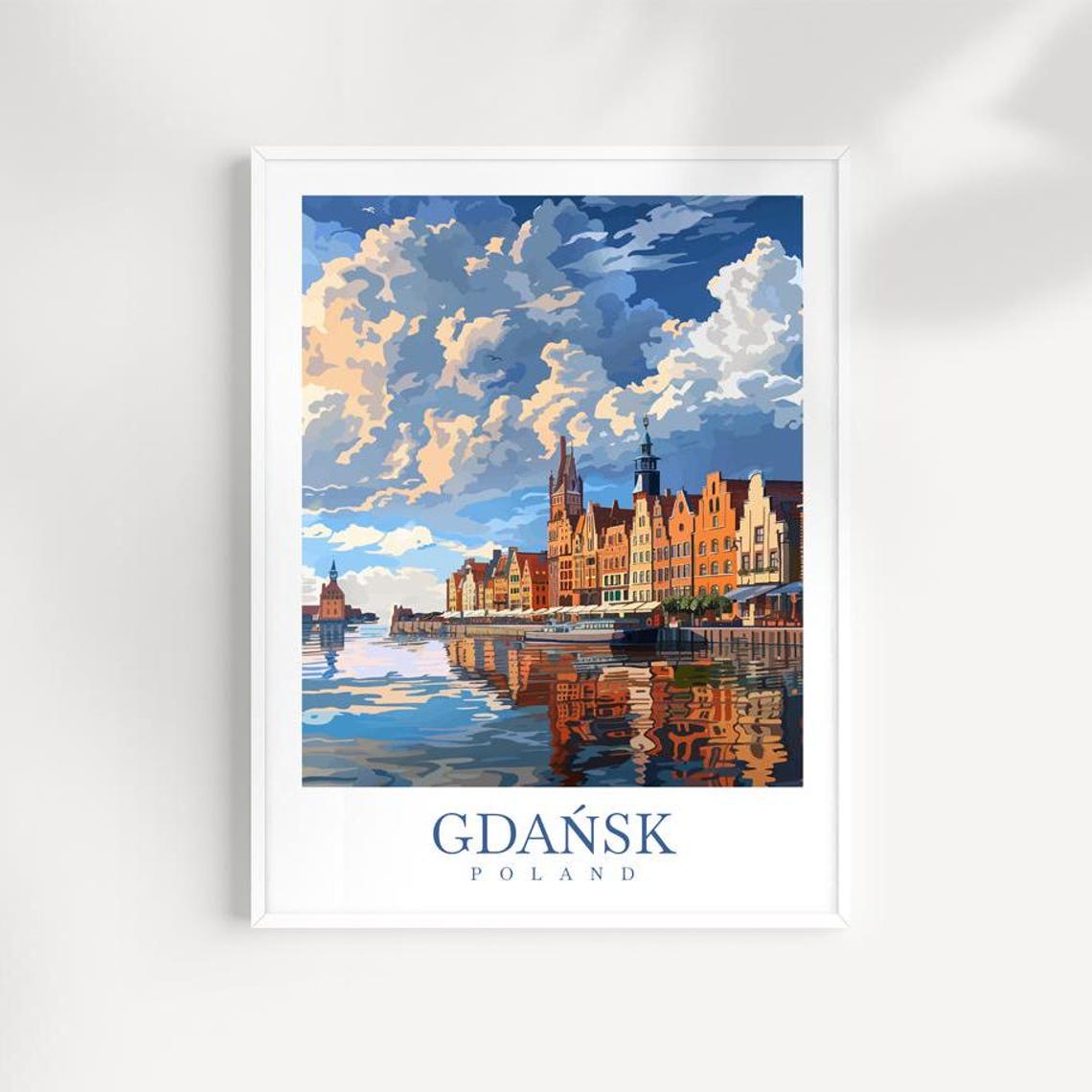 Gdansk Poland Old Town Waterfront Reflections Under Clouds Poster