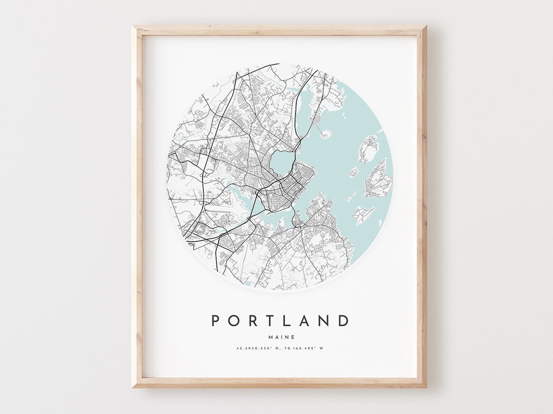 Portland Maine Minimalist Circular City Street Map Art Poster