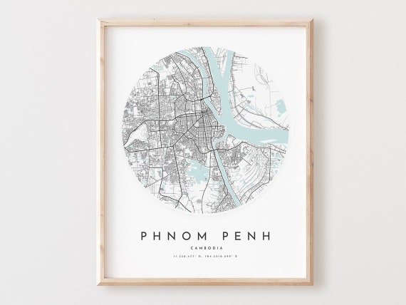 Phnom Penh Map Print, Modern City Street Art