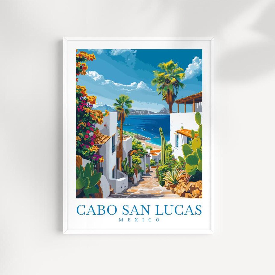 Cabo San Lucas Mexico Village Alley Sea View Vintage Travel Poster
