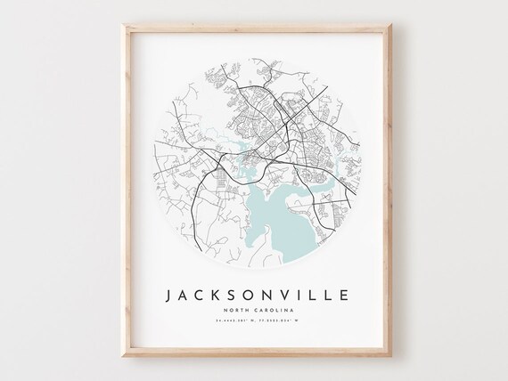 Jacksonville Nc Map Print Minimalist City Street Art