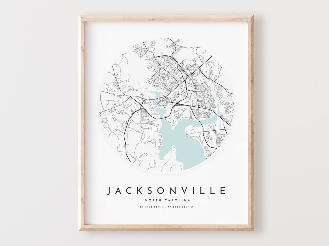 Jacksonville North Carolina Minimalist Street Map Circle Art Poster
