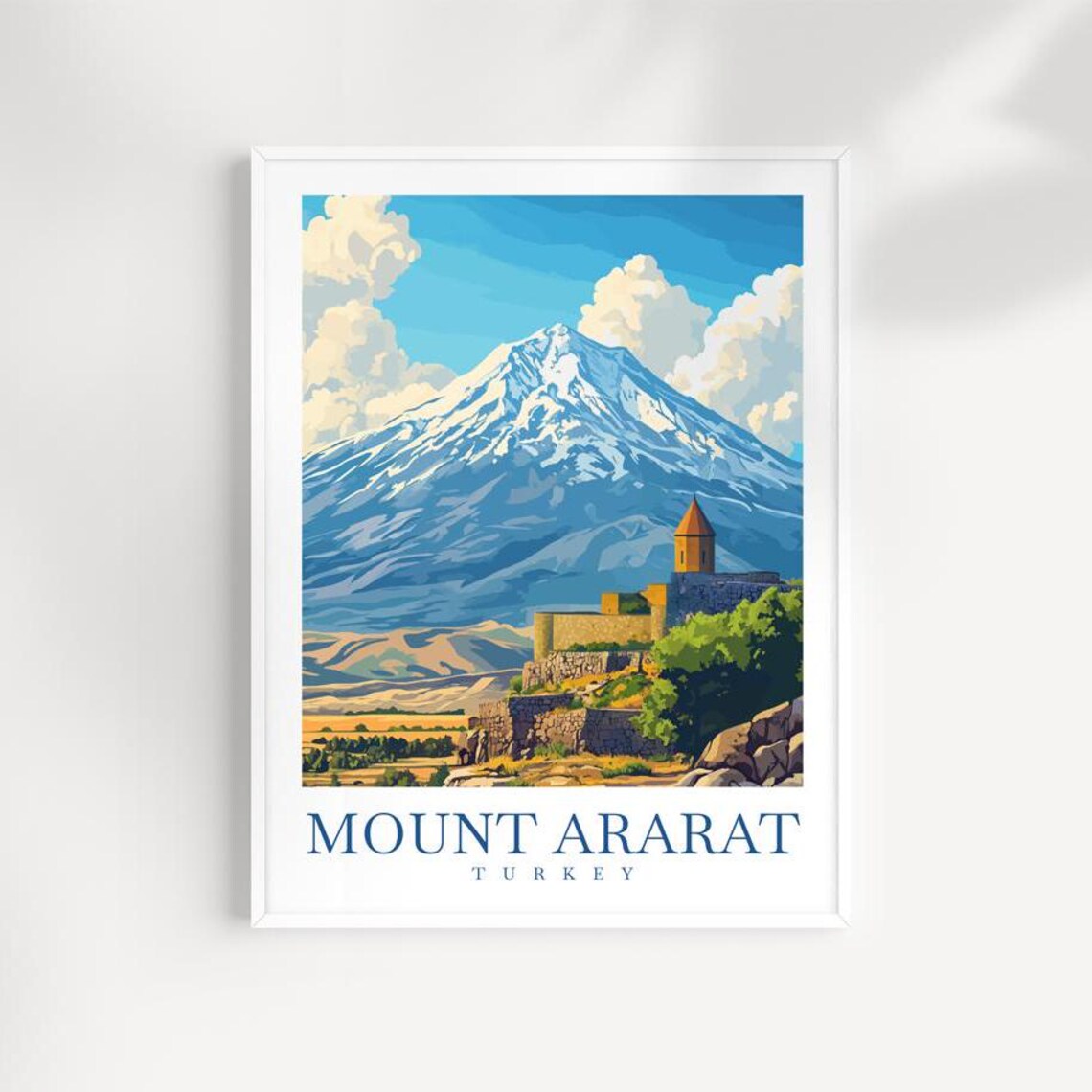 Mount Ararat Turkey Travel Poster Snow Peak Monastery View Art