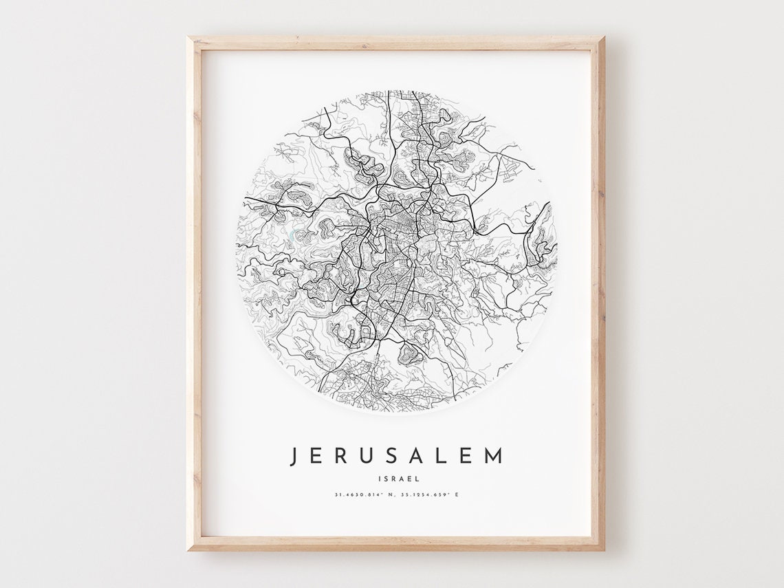 Jerusalem Israel Circular City Map Middle East Travel Poster