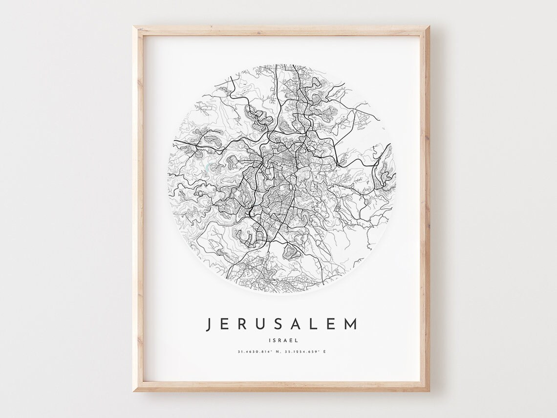 Jerusalem Map Print City Street Wall Art