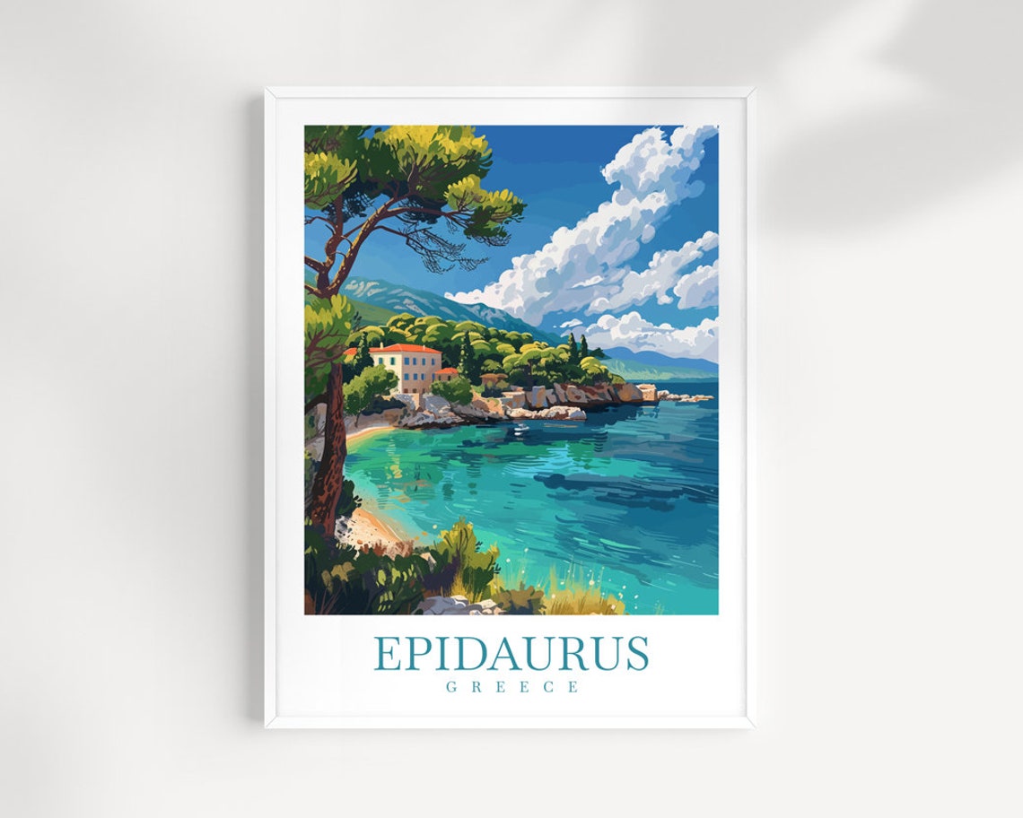 Epidaurus Greece Hidden Cove Beach Turquoise Water Travel Wall Art
