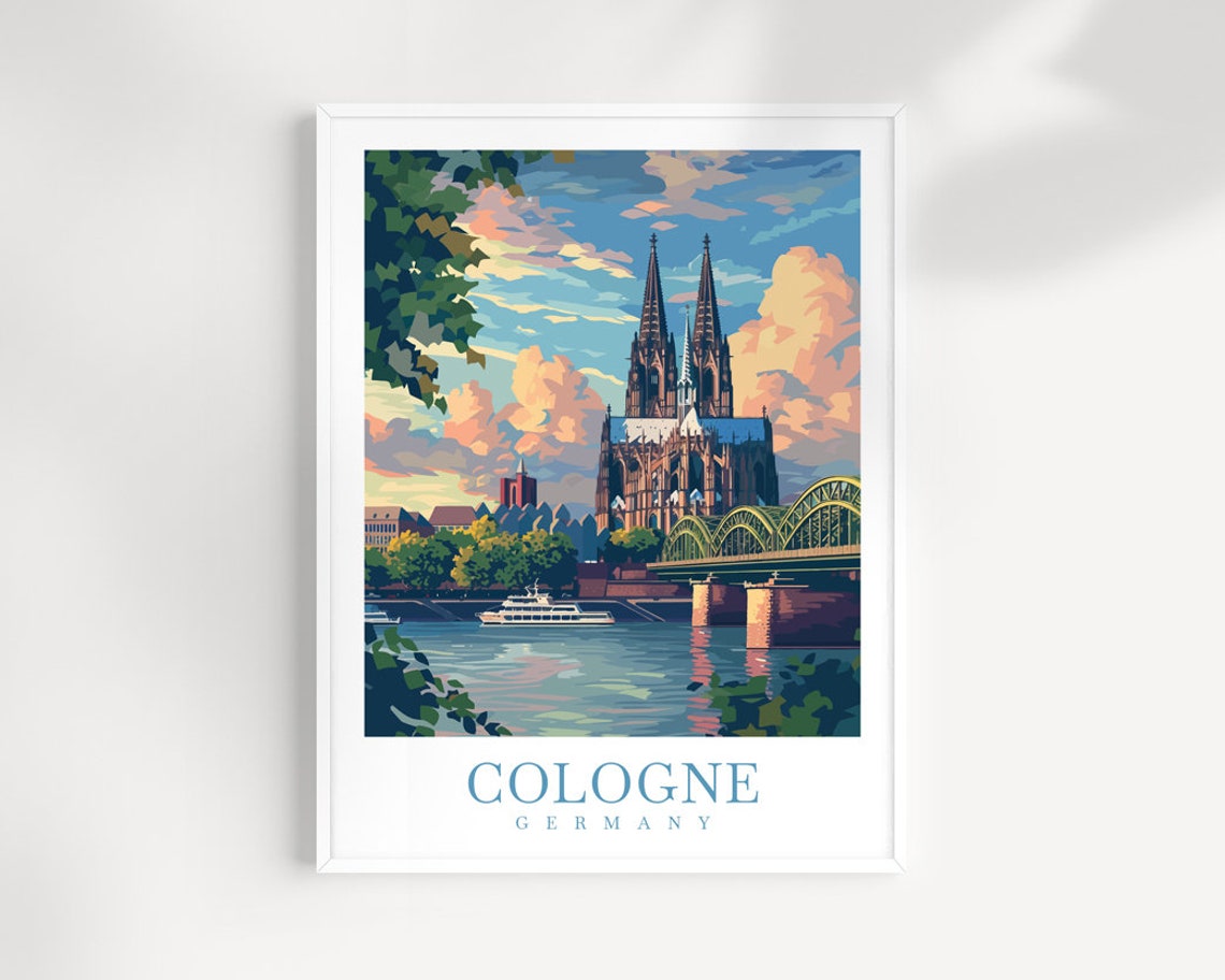 Cologne Germany Cathedral Rhine River Bridge Sunset Travel Poster
