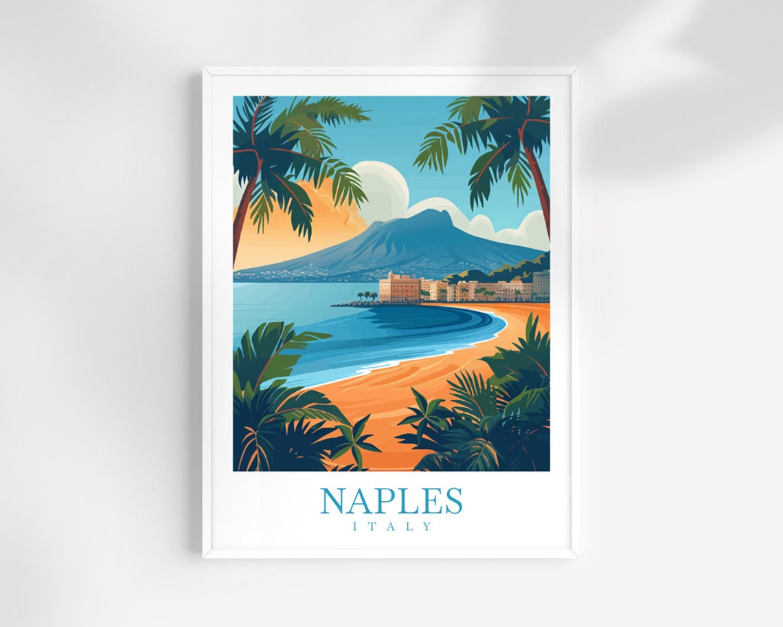 Naples Italy Vintage Travel Poster Sunset Beach With Vesuvius