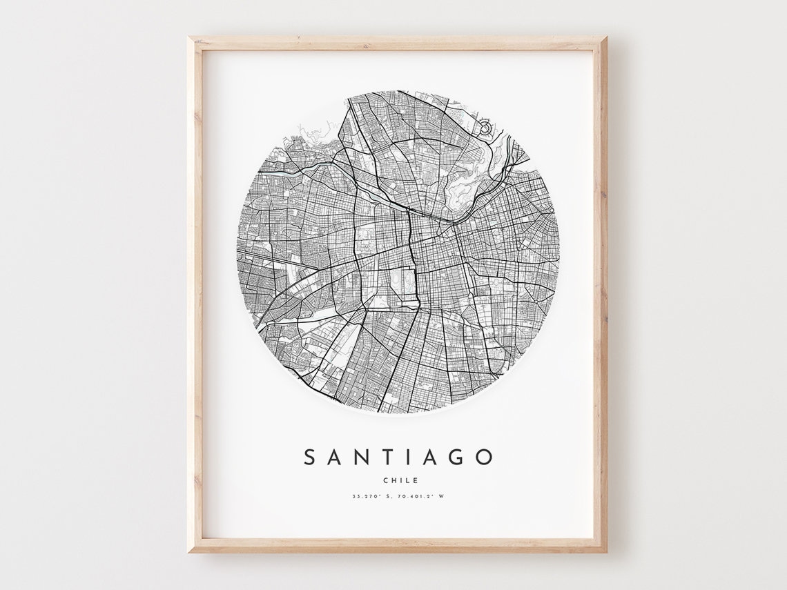 Santiago Chile Minimalist City Map Circle Line Art Travel Poster
