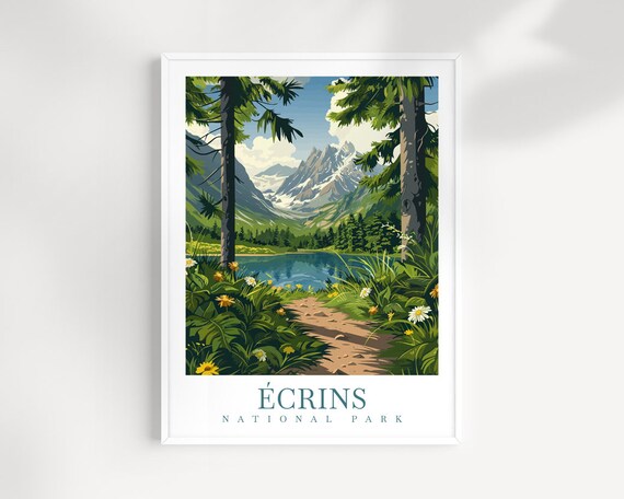 Ecrins National Park France Alpine Lake Wildflower Trail Travel Poster