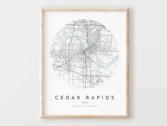 Cedar Rapids Iowa Map Print Modern City Wall Art