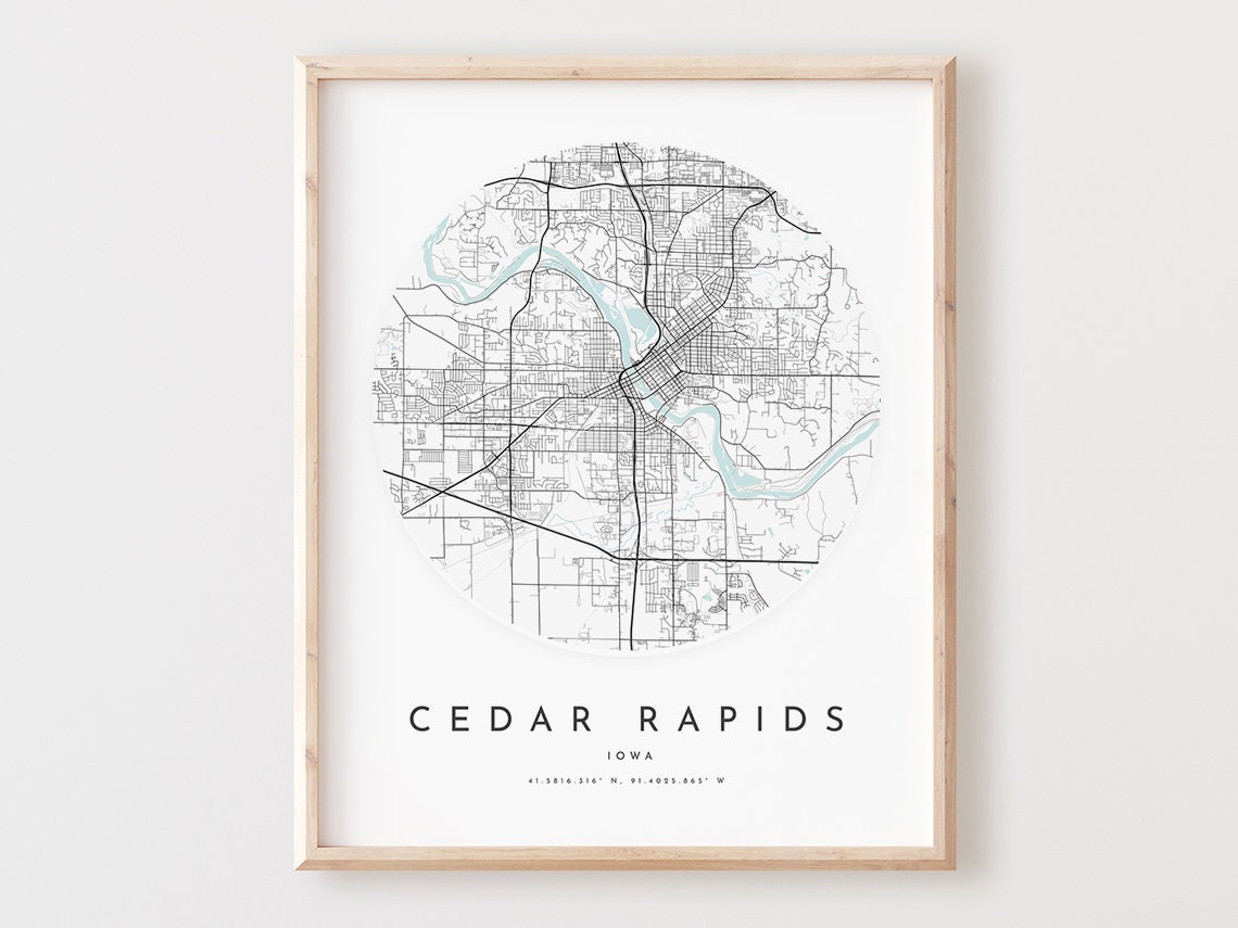 Cedar Rapids Iowa City Street Map Minimalist Circle Art Poster
