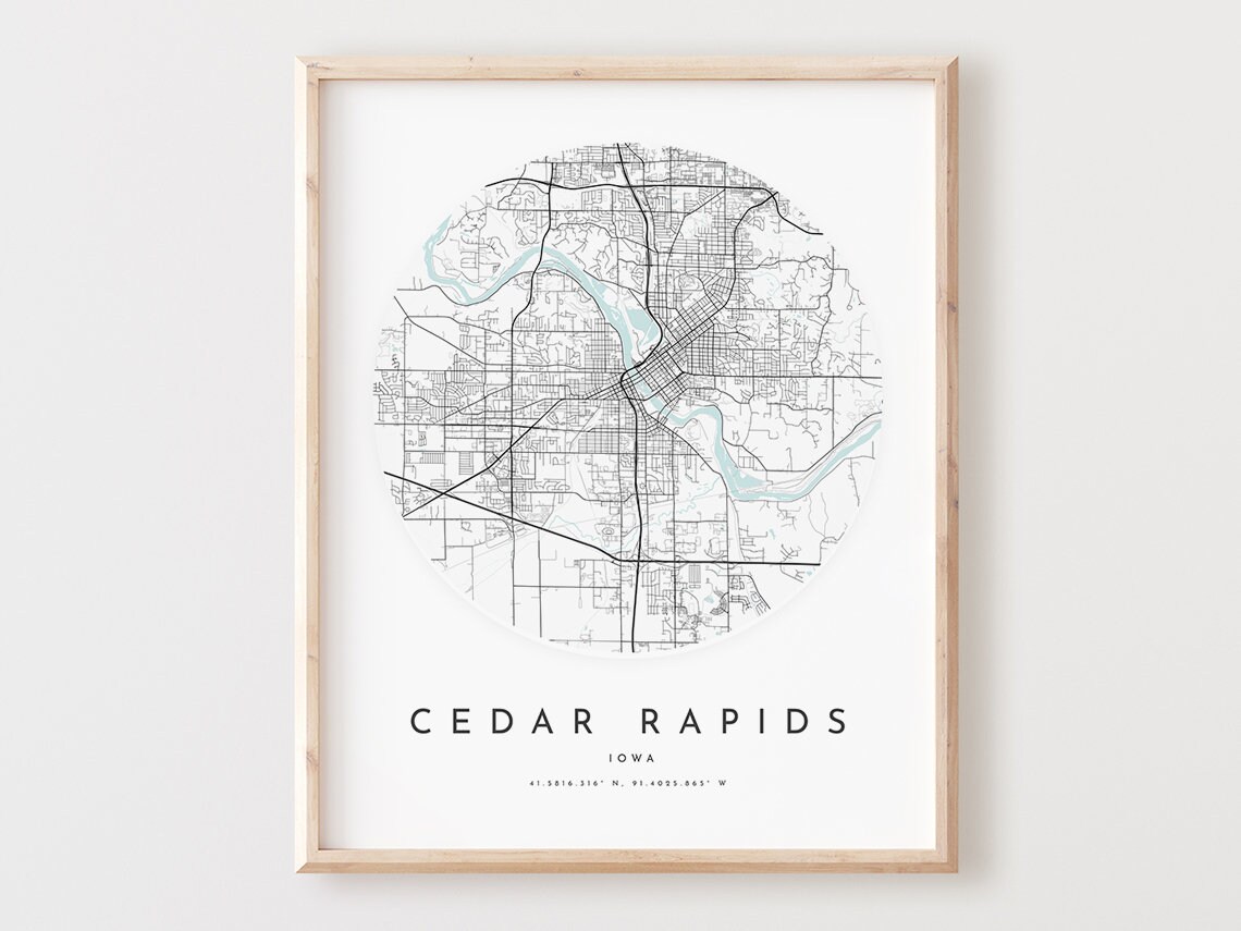 Cedar Rapids Iowa Map Print Modern City Wall Art