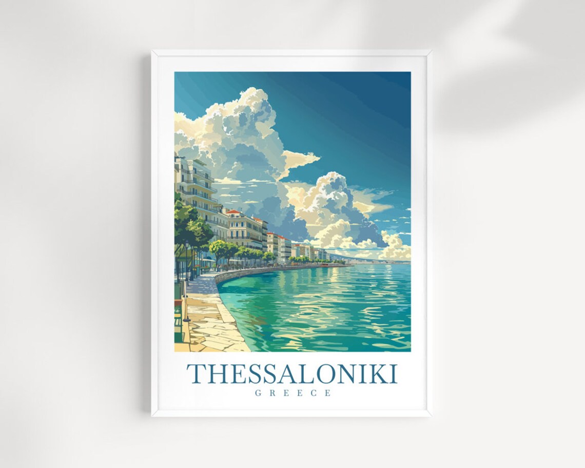 Thessaloniki Greece Waterfront Promenade Sea View Travel Poster
