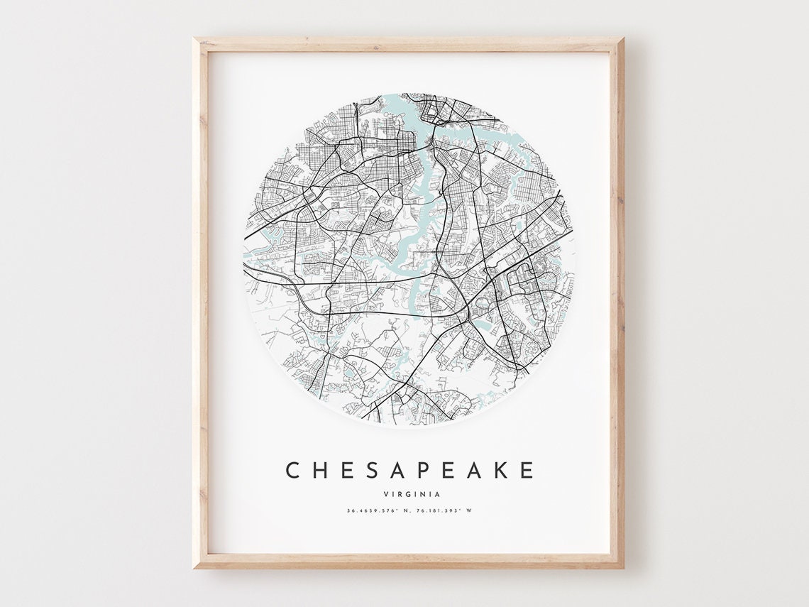 Chesapeake Virginia City Map Minimalist Round Street Art Poster