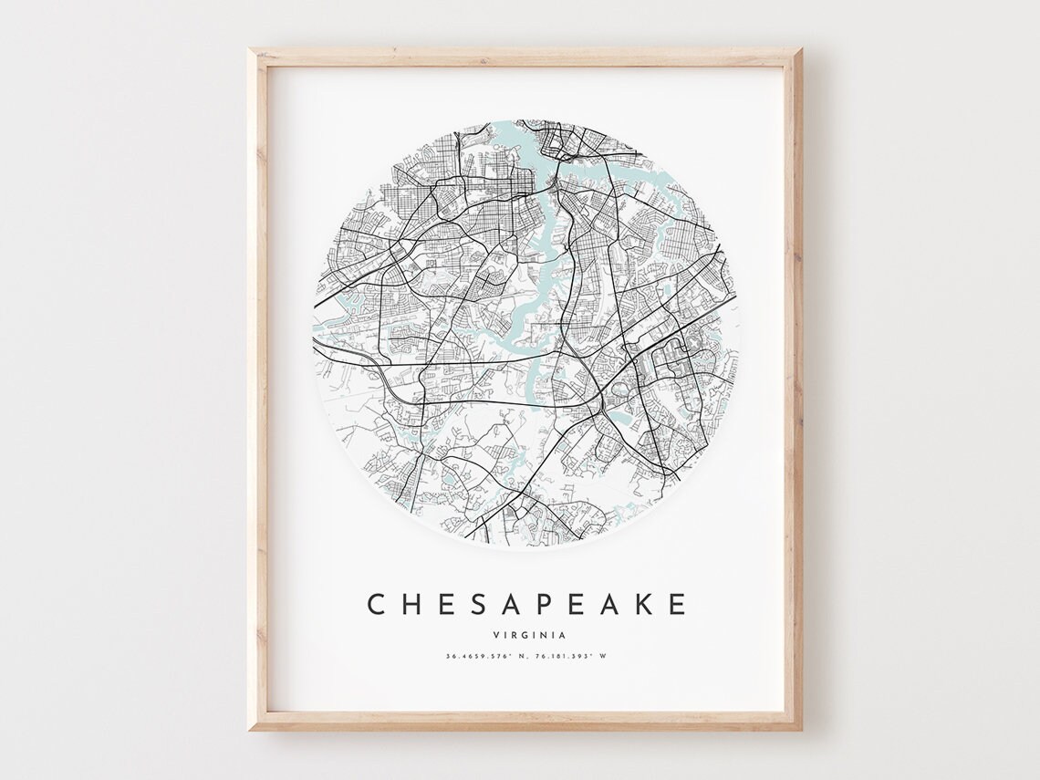 Chesapeake Virginia Map Print City Street Art Poster