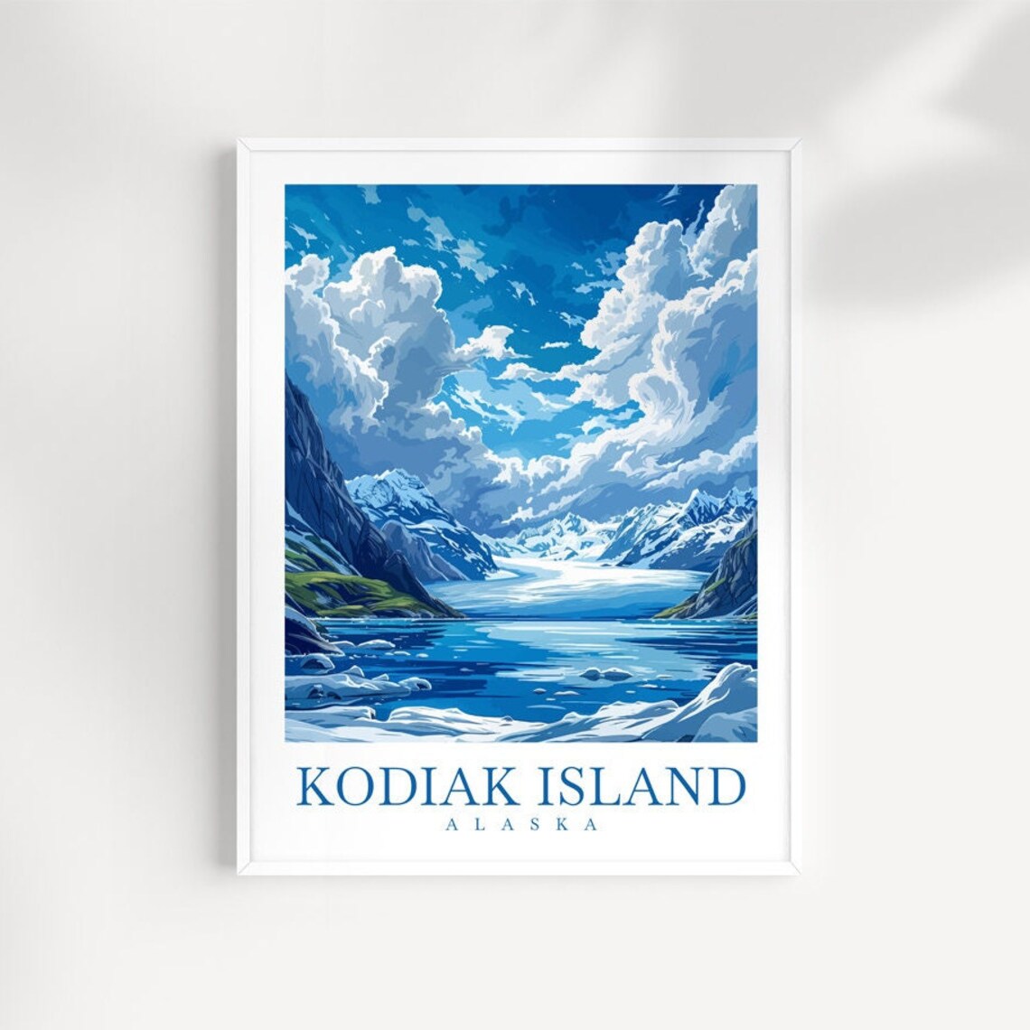 Kodiak Island Alaska Glacier Fjord Icebergs Peaks Travel Poster
